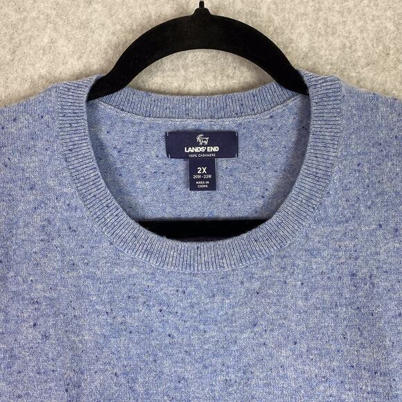Lands' End Sweater Womens 2X (20W-22W) Blue Speckled 100% Cashmere Crewneck - Picture 2 of 10